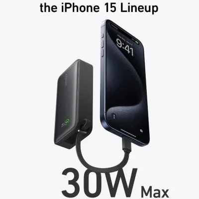Anker Nano Power Bank (30W, Built-In Usb-C Cable) 10000 Pd -Black